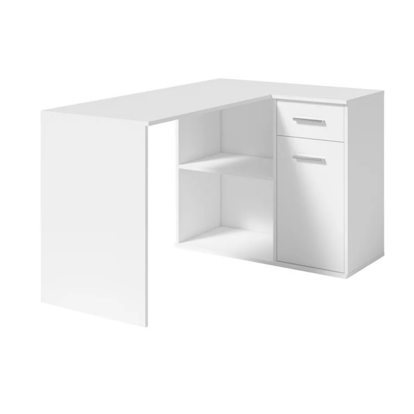 GINBE Stūra rakstāmgalds ar atvilktni un plauktiem, 130x93 cm, balts - N1 Home