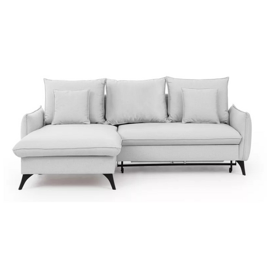 BIANOCA L-veida stūra dīvāns ar gulēšanas funkciju, ar konteineru, pelēks, viegli tīrāms audums, kreisa/laba puse - N1 Home