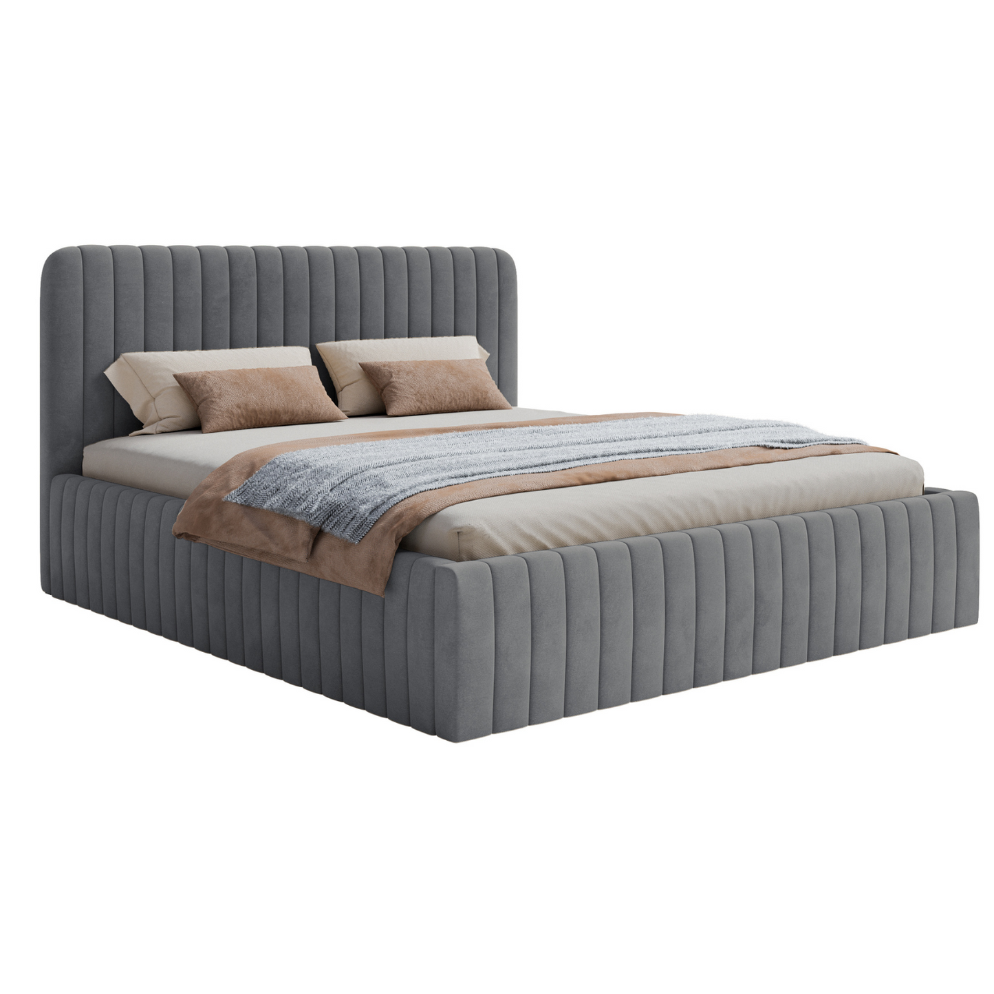 LIANOSOL Mīkstā gulta 140/160/180x200 cm ar glabātuvi, zili pelēks hidrofobs velūrs - N1 Home