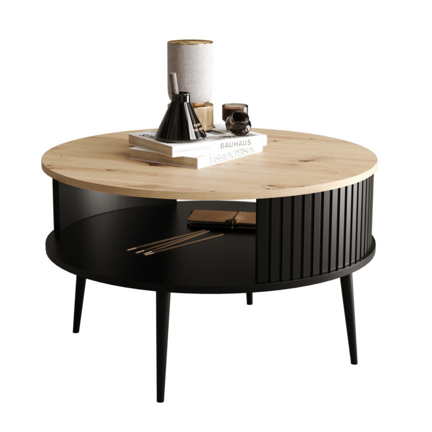 DIVIANO Apaļš kafijas galdiņš 76 cm, ar amatnieka ozola virsmu - N1 Home