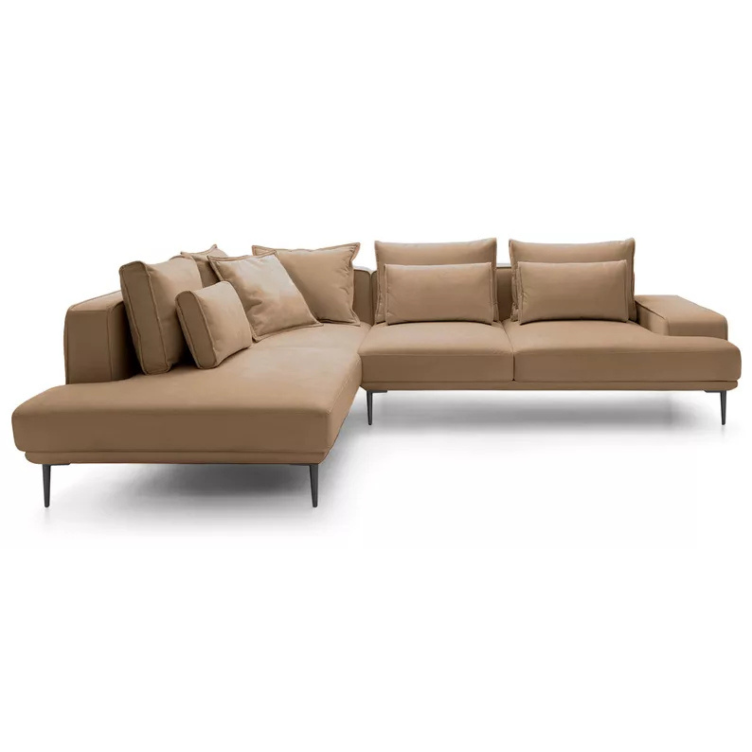 SITOME L-formas dīvāns ar gulēšanas funkciju, bēšs samts, melnas kājas, kreisa/laba puse - N1 Home