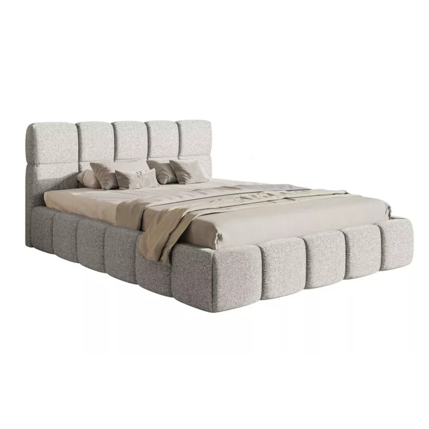 CLOD Mīkstā gulta 140/160/180/200 x 200 cm ar glabātuvi, gaiši pelēks hidrofobs šenils - N1 Home