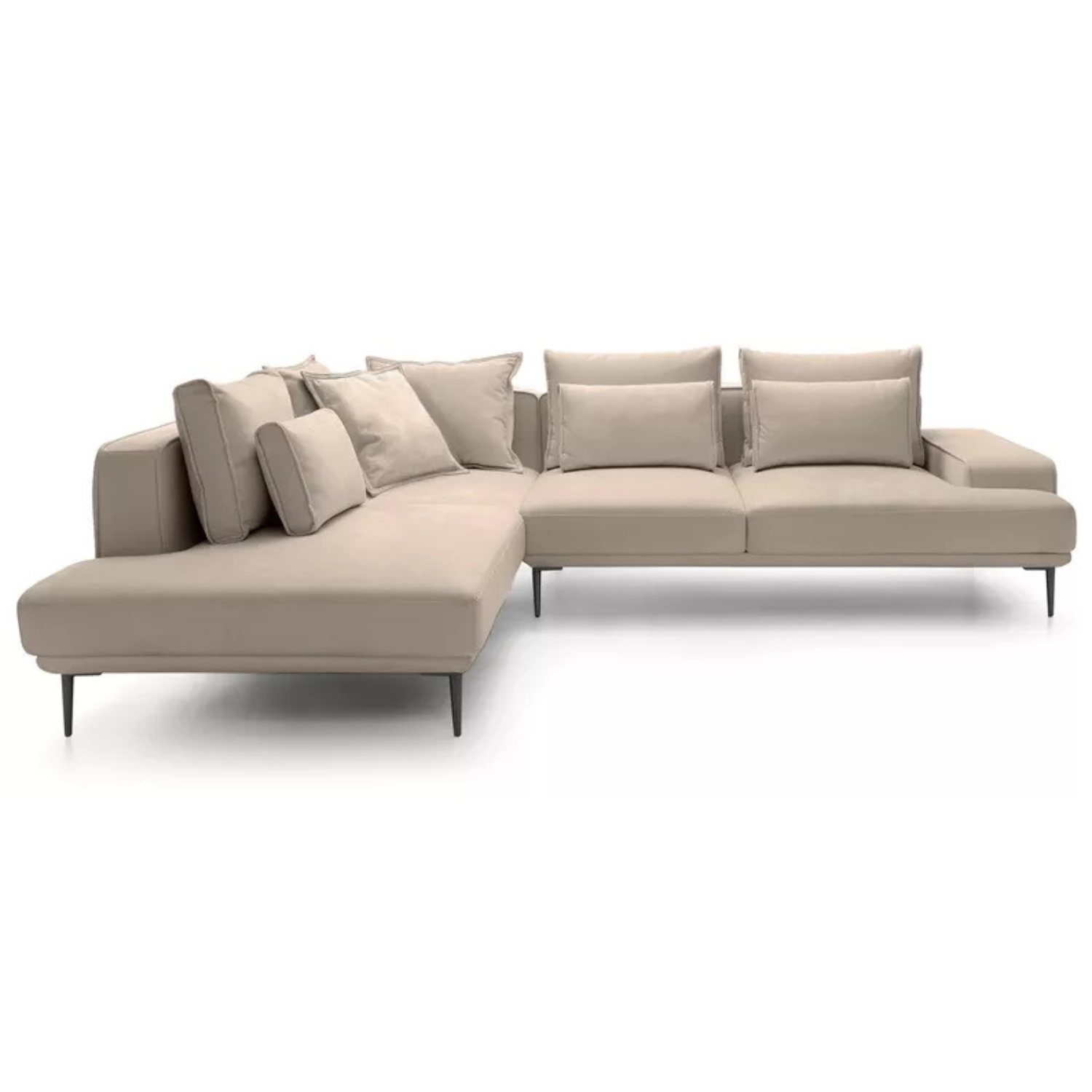 SITOME L-formas dīvāns ar gulēšanas funkciju, krēmkrāsas samts, melnas kājas, kreisa/laba puse - N1 Home