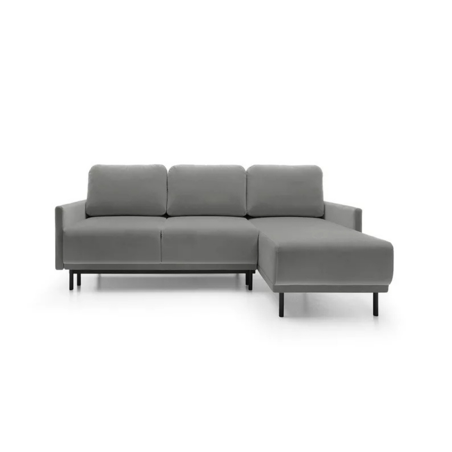 NOMIEL L-formas izvelkamais stūra dīvāns ar konteineru, universāls pelēks hidrofobs samts - N1 Home