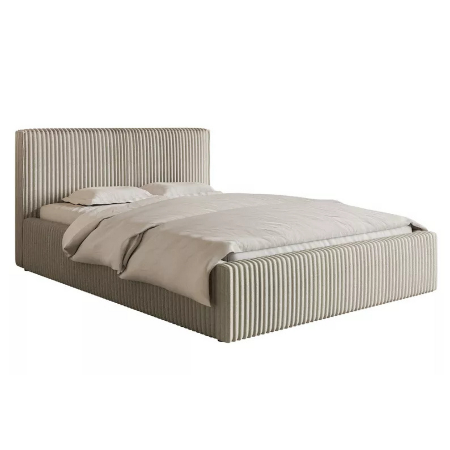 LIOTI Mīkstā gulta 140/160/180x200 cm  ar glabātuvi, metāla rāmis, gaiši bēšs biezs velvets - N1 Home