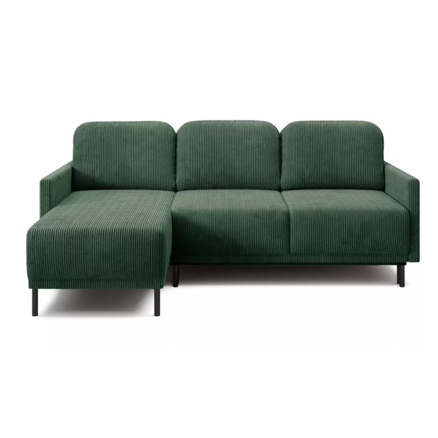 NOMIEL L-formas izvelkamais stūra dīvāns ar konteineru, universāls tumši zaļš velvets - N1 Home