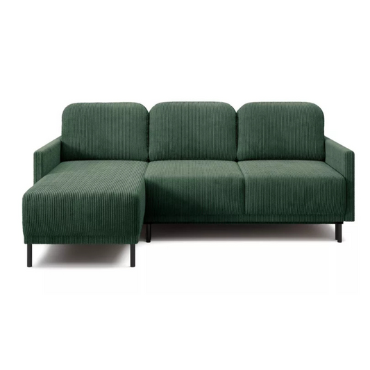 NOMIEL L-formas izvelkamais stūra dīvāns ar konteineru, universāls tumši zaļš velvets - N1 Home