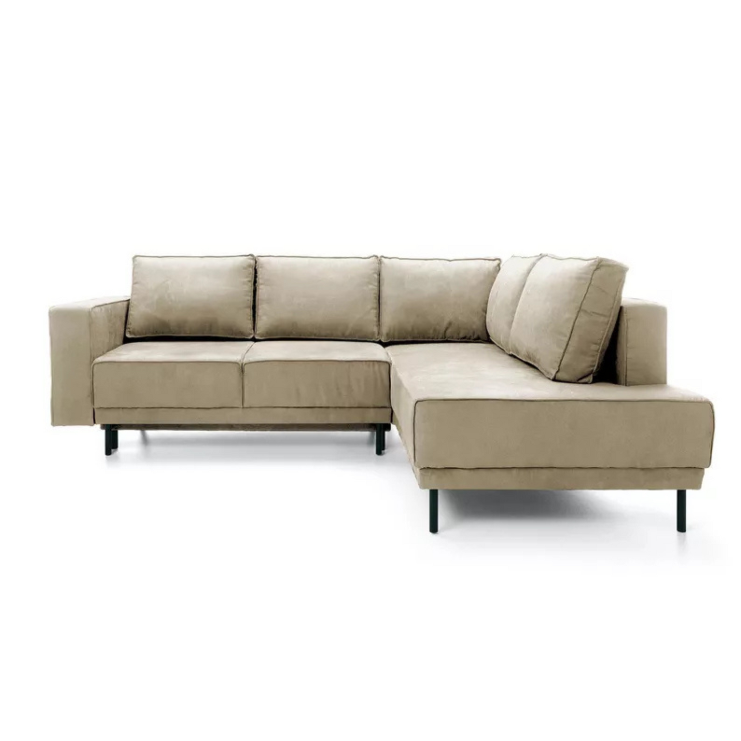 RIO Stūra dīvāns ar gulēšanas funkciju, ar konteineru, smilškrāsas samts, kreisa/laba puse - N1 Home