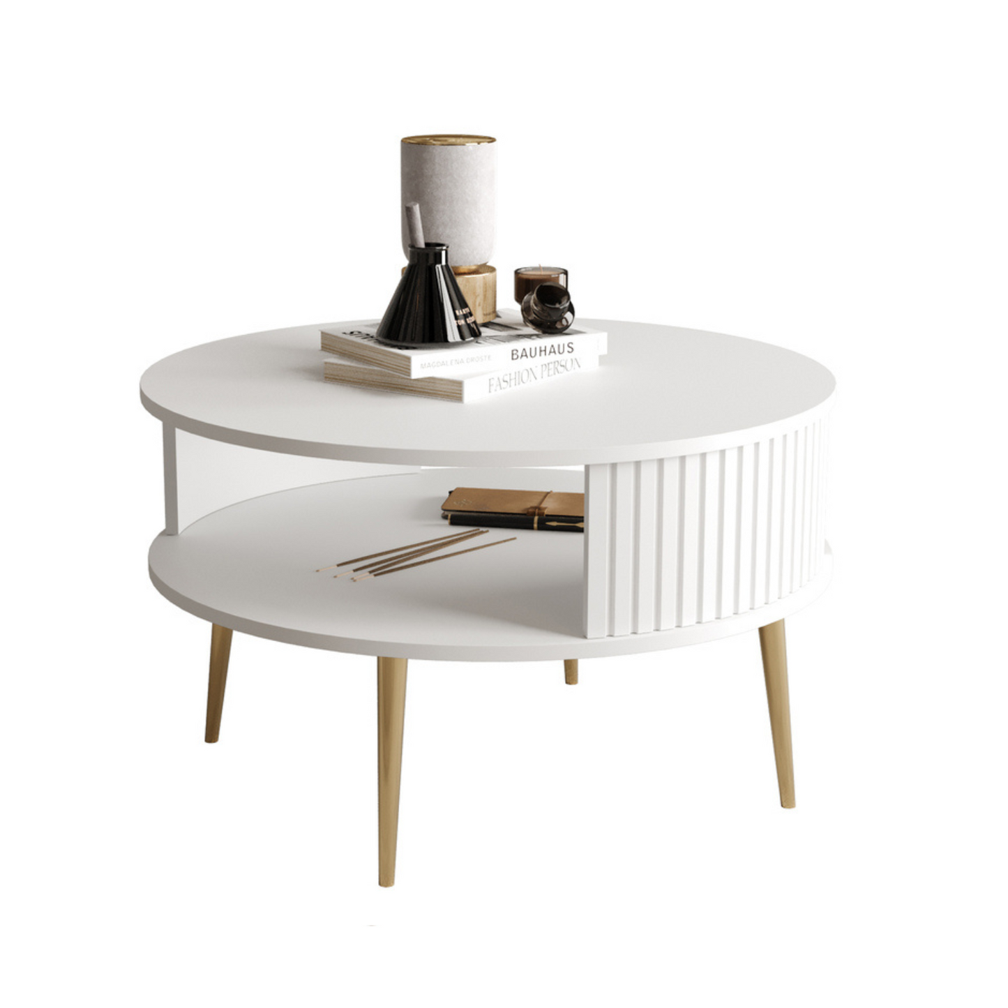 DIVIANO Apaļš kafijas galdiņš 76 cm, balts ar zelta lameļu kājām - N1 Home