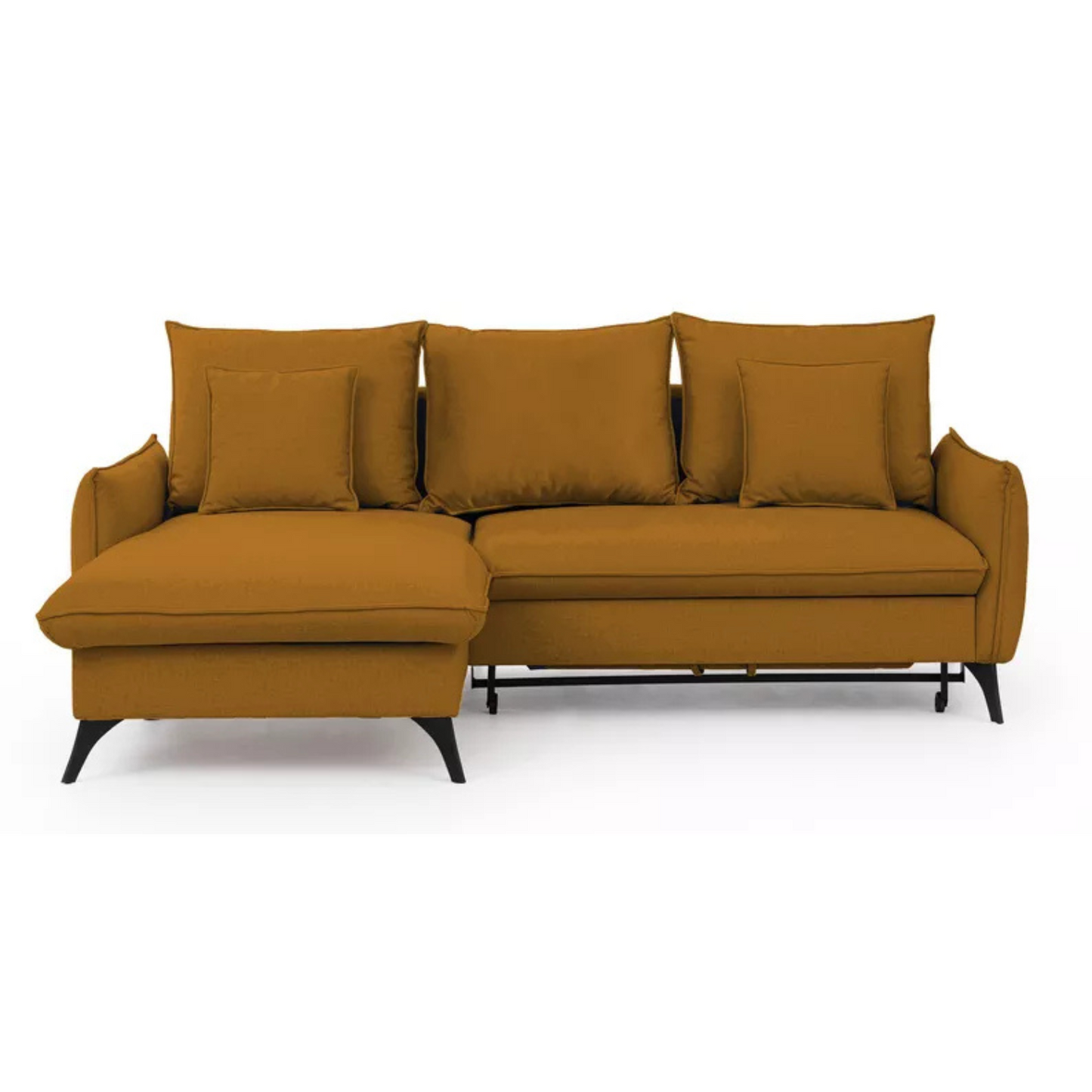 BIANOCA L-veida stūra dīvāns ar gulēšanas funkciju, ar konteineru, sinepes hidrofobs samts, kreisa/laba puse - N1 Home