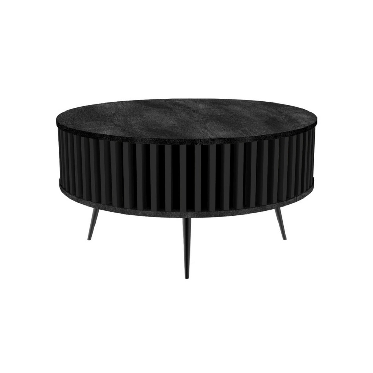 DOLI apaļš kafijas galdiņš ar līstēm 90 cm, tumšs betons/melns - N1 Home