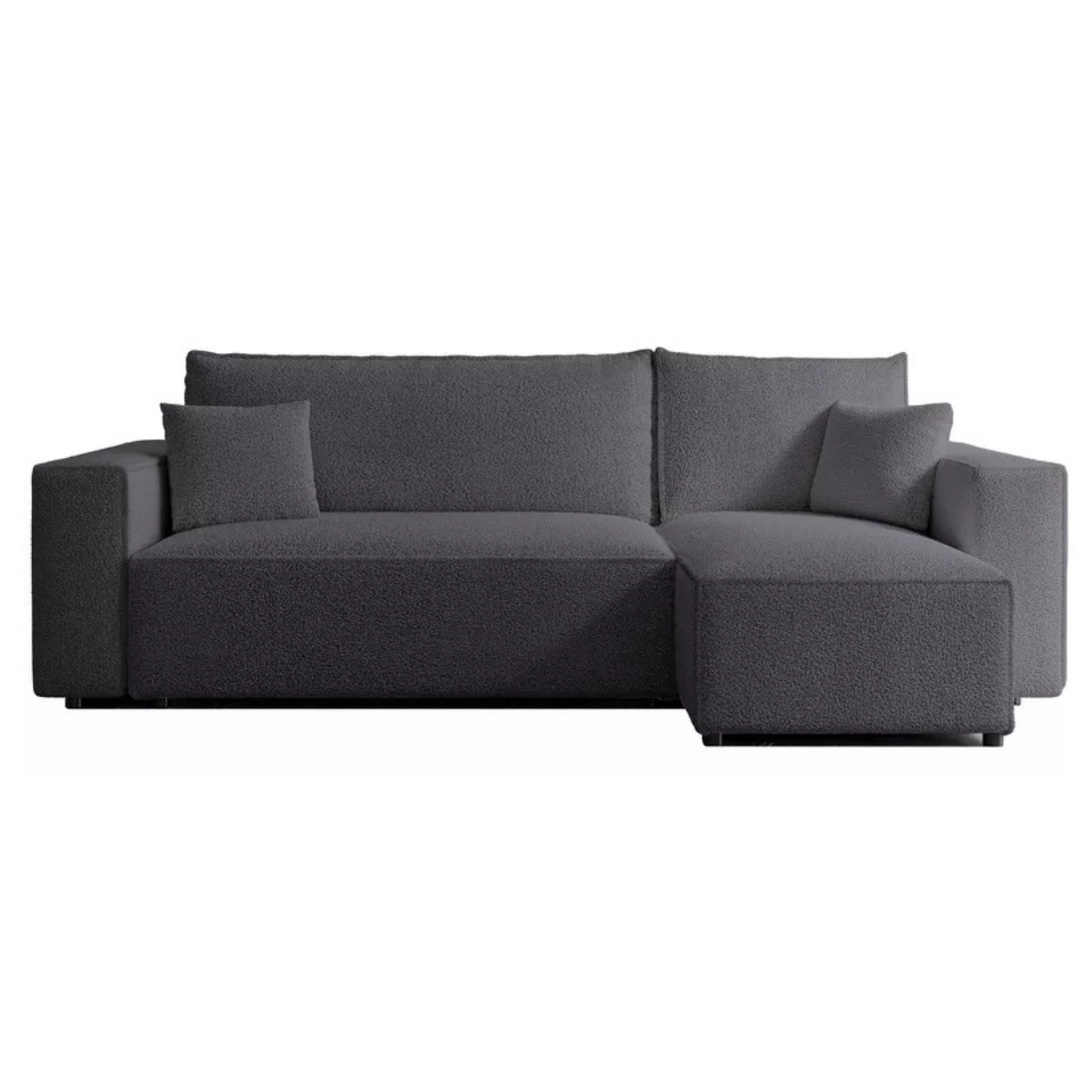 CARLO L-veida stūra dīvāns ar gulēšanas funkciju, ar konteineri, universāls, tumši pelēks bukle - N1 Home