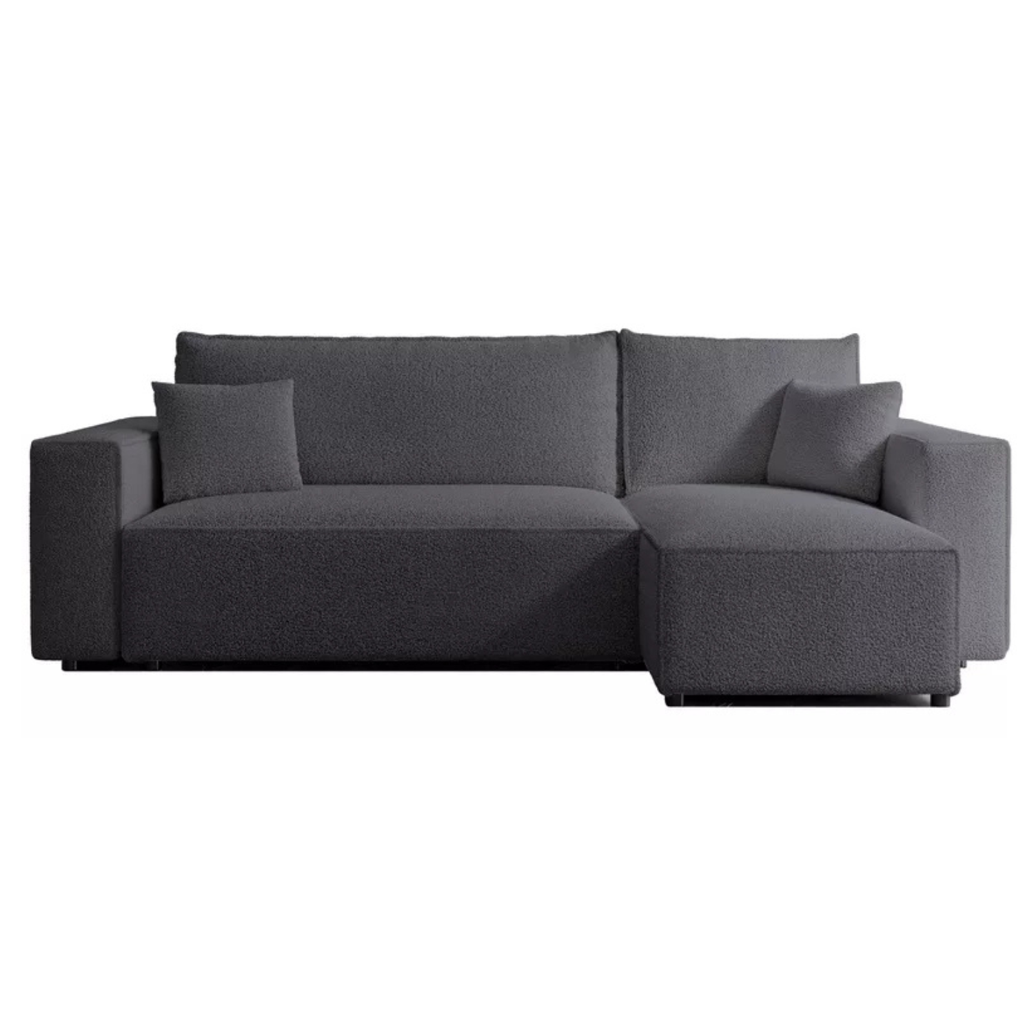 CARLO L-veida stūra dīvāns ar gulēšanas funkciju, ar konteineri, universāls, tumši pelēks bukle - N1 Home