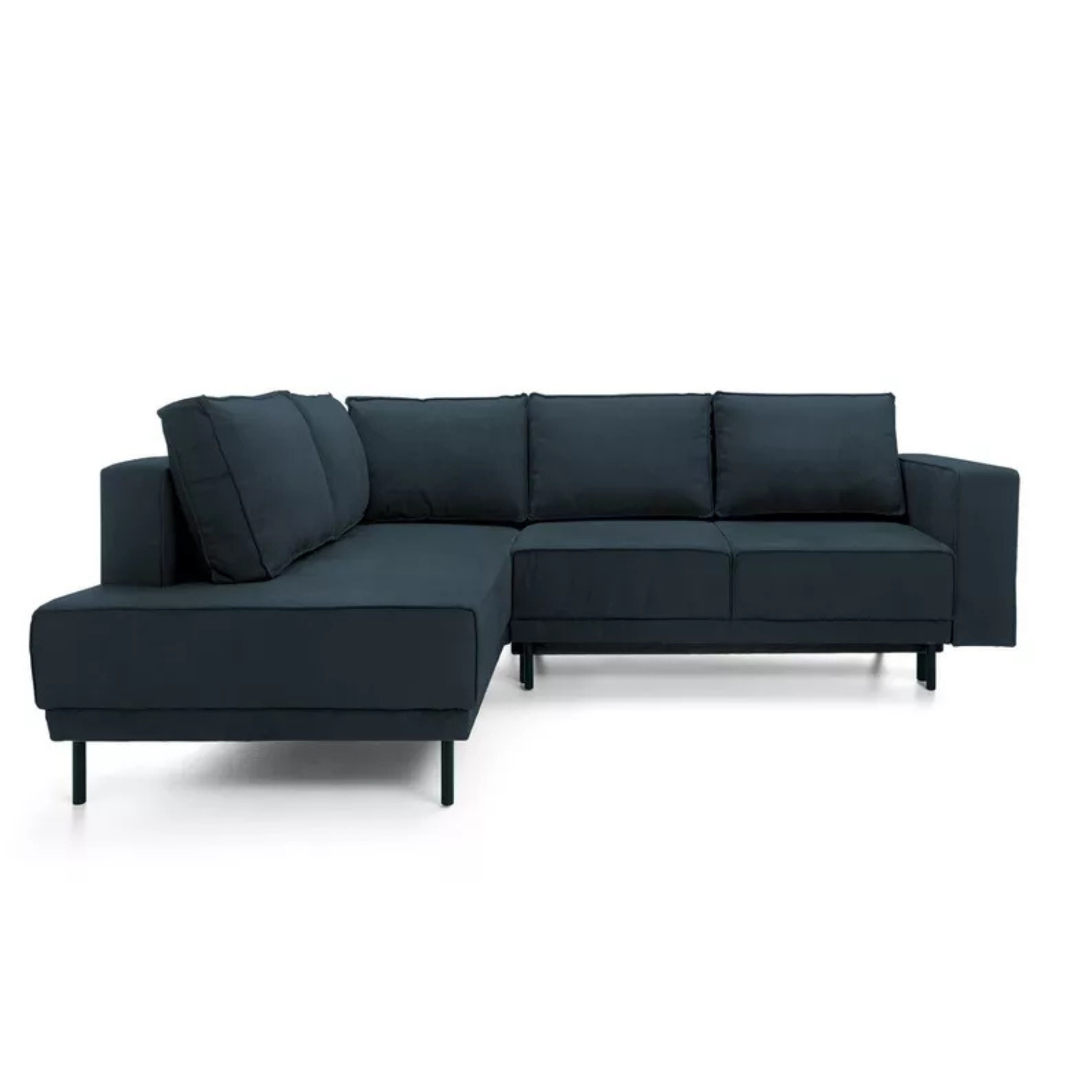 RIO Stūra dīvāns ar gulēšanas funkciju, ar konteineru, tumši zils samts, kreisa/laba puse - N1 Home