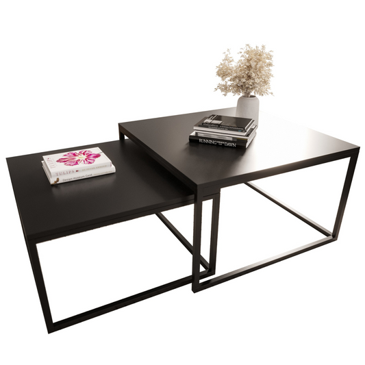 BELLO Divu kvadrātveida kafijas galdiņu komplekts, 70 cm un 60 cm, matēts melns - N1 Home