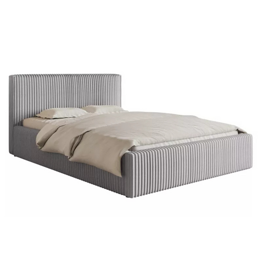 LIOTI Mīkstā gulta 140/160/180x200 cm  ar glabātuvi, metāla rāmis, gaiši pelēks biezs velvets - N1 Home