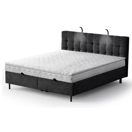 NUNA Kontinentālā gulta 140/160/180x200 cm ar matraci, glabātuvi un LED apgaismojumu, melns samts - N1 Home