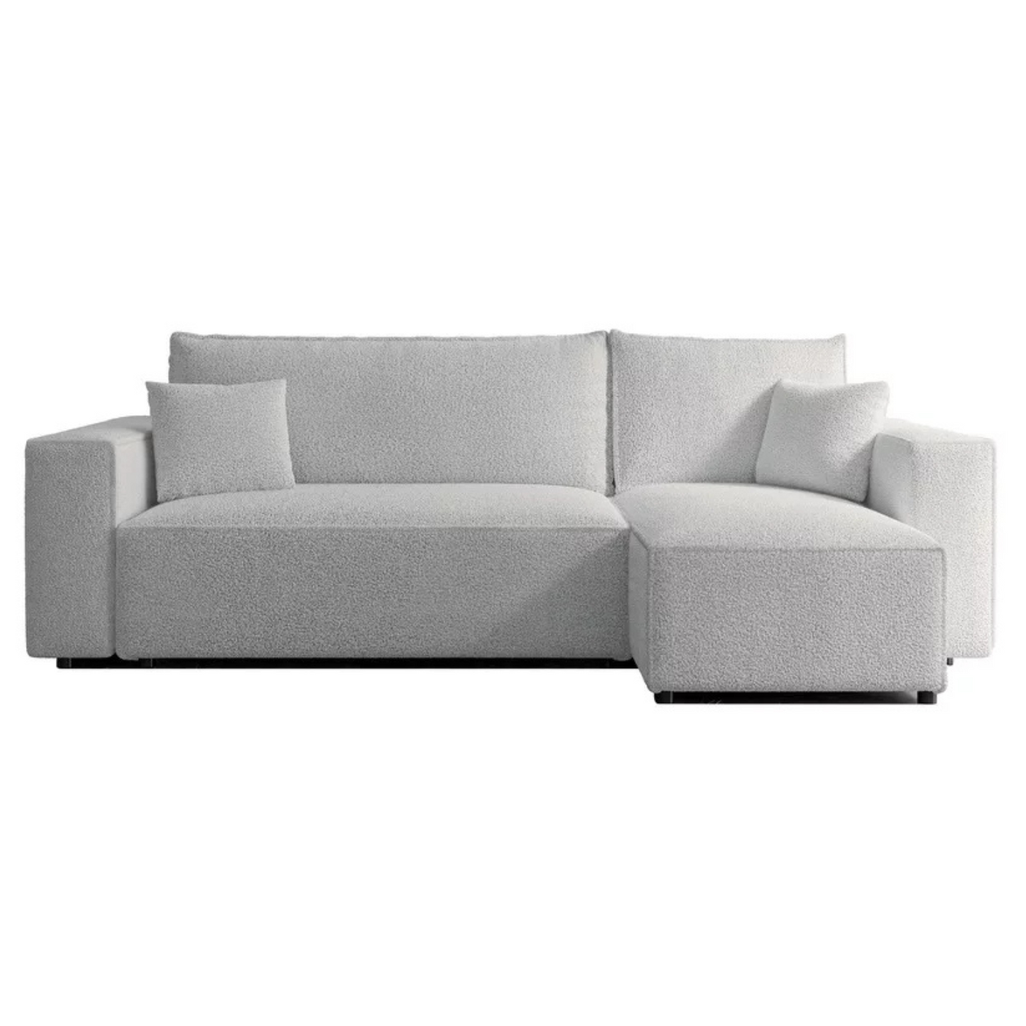 CARLO L-veida stūra dīvāns ar gulēšanas funkciju, ar konteineri, universāls, gaiši pelēks bukle - N1 Home