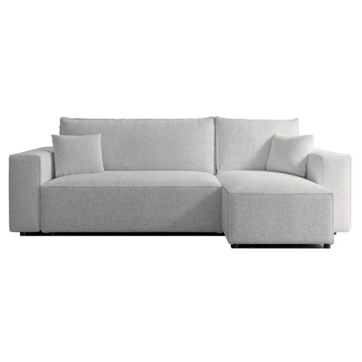 CARLO L-veida stūra dīvāns ar gulēšanas funkciju, ar konteineri, universāls, gaiši pelēks bukle - N1 Home