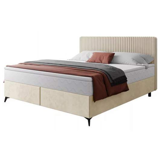 WOFAL Kontinentālā gulta 140/160/180x200 cm ar matraci un glabātuvi, gaiši bēšs, biezs velvets - N1 Home