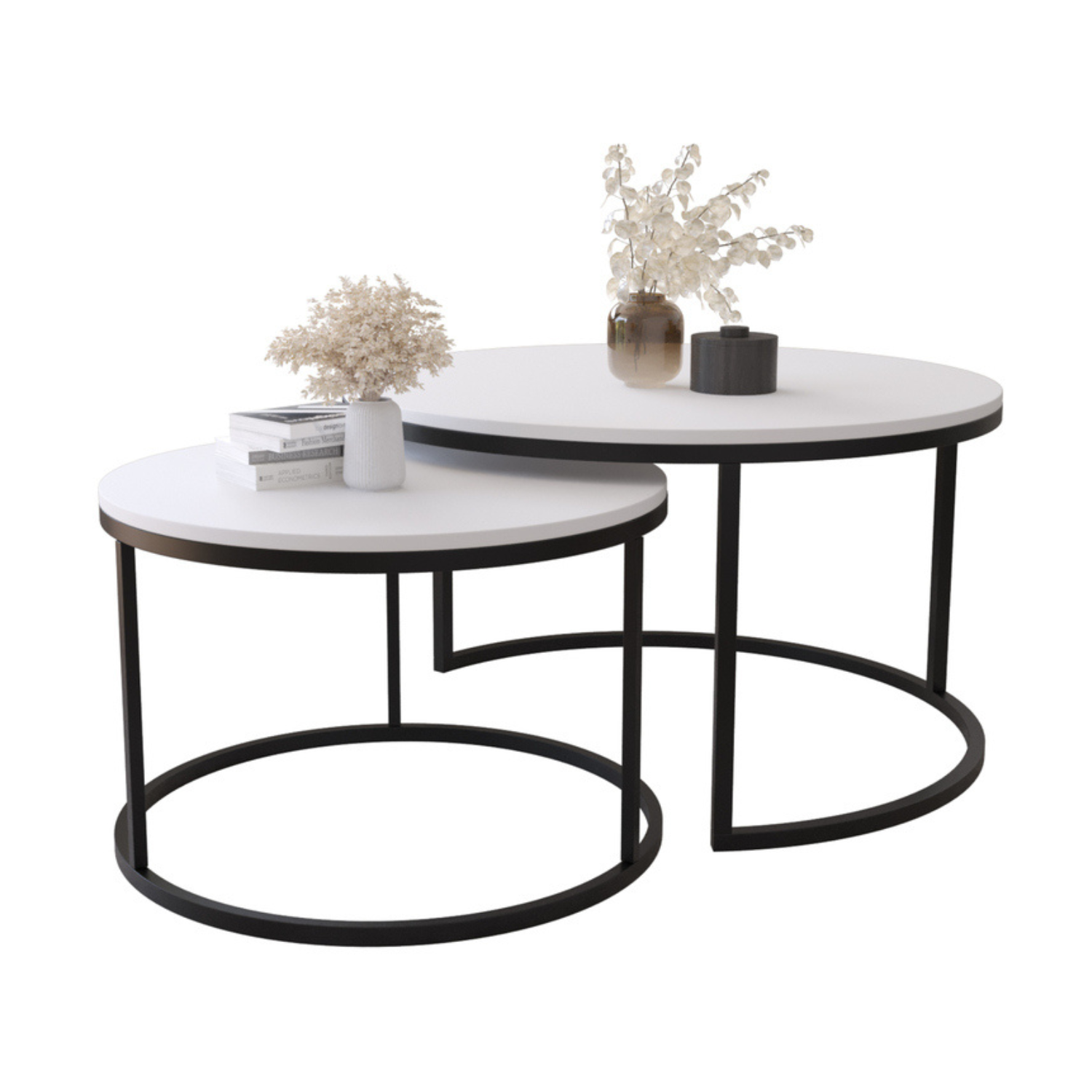 BELLO Divu kafijas galdiņu komplekts, apaļš, 80 un 60 cm, matēts balts - N1 Home