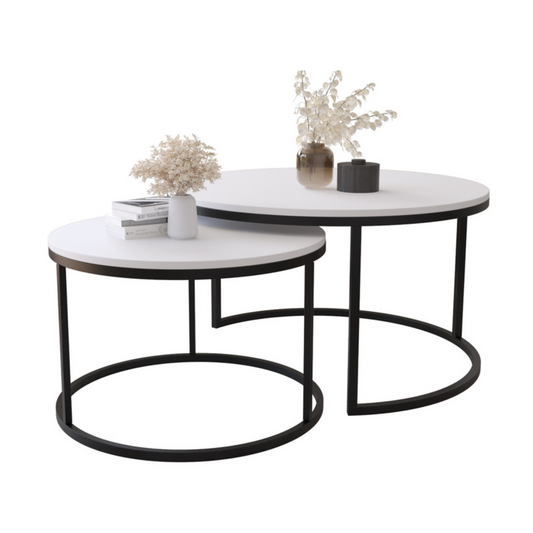 BELLO Divu kafijas galdiņu komplekts, apaļš, 80 un 60 cm, matēts balts - N1 Home