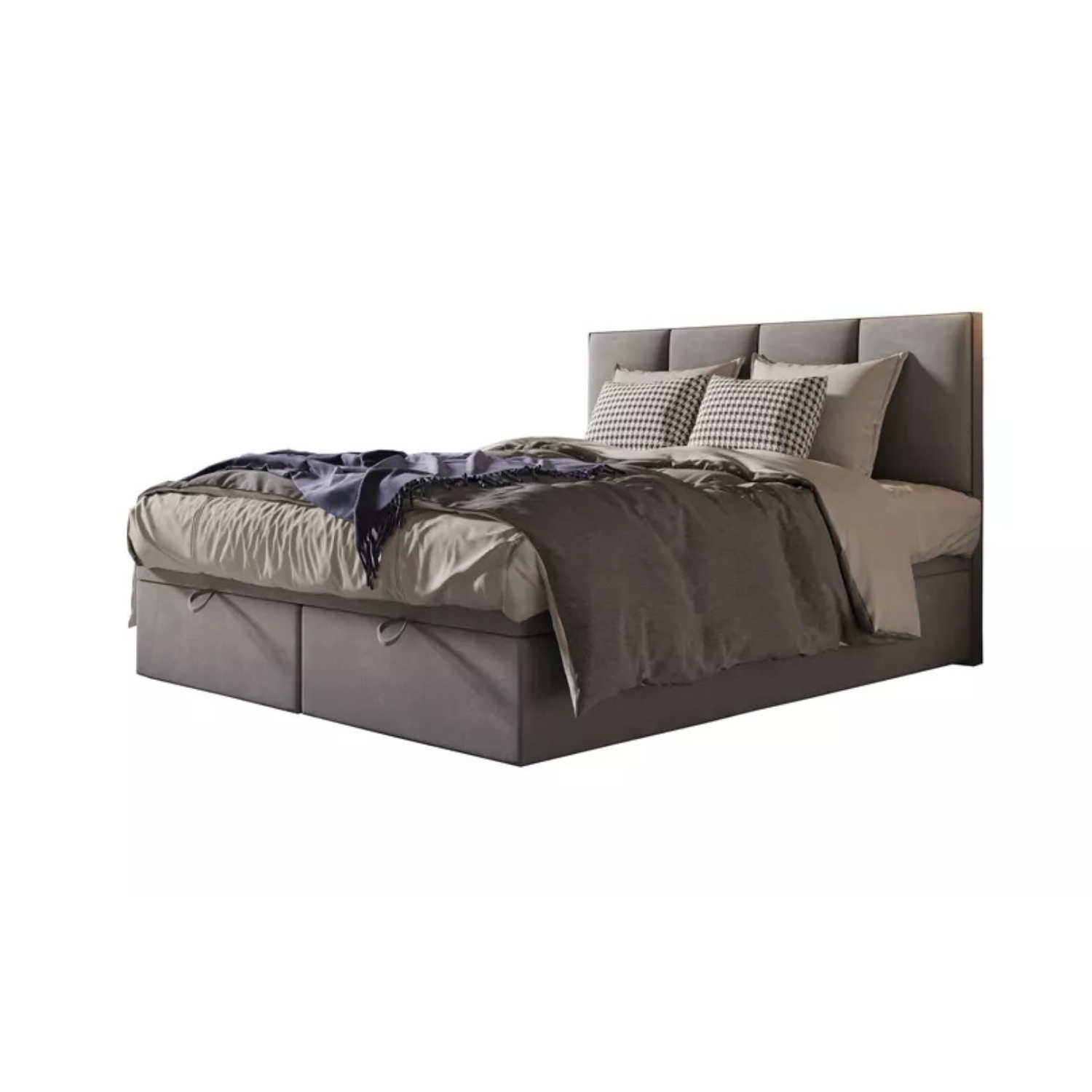 CATALEMER Kontinentālā gulta 140/160/180/200 x200 cm ar matraci un konteineriem, pelēks samts - N1 Home