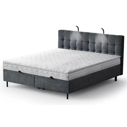 NUNA Kontinentālā gulta 140/160/180x200 cm ar matraci, glabātuvi un LED apgaismojumu, tumši pelēks samts - N1 Home