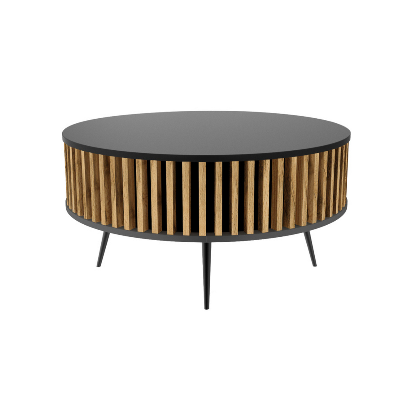 DOLI apaļš kafijas galdiņš ar līstēm 90 cm, melns/wotan ozols - N1 Home