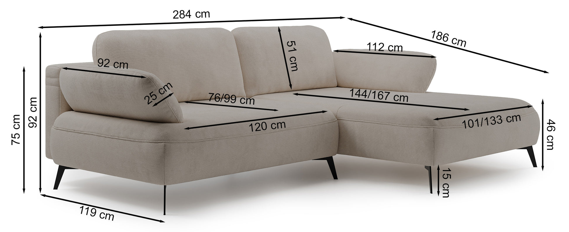 Dīvāns Lavoda 284/75/186 cm Pretty 3 - N1 Home