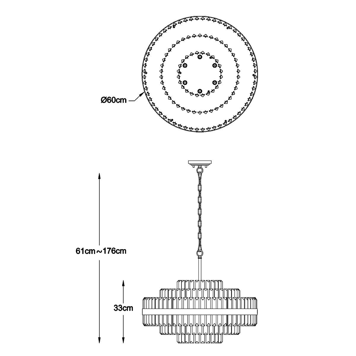 Piekaramā lampa Istanbul P0567-12A-2GAC 176/60/60 cm zelts - N1 Home