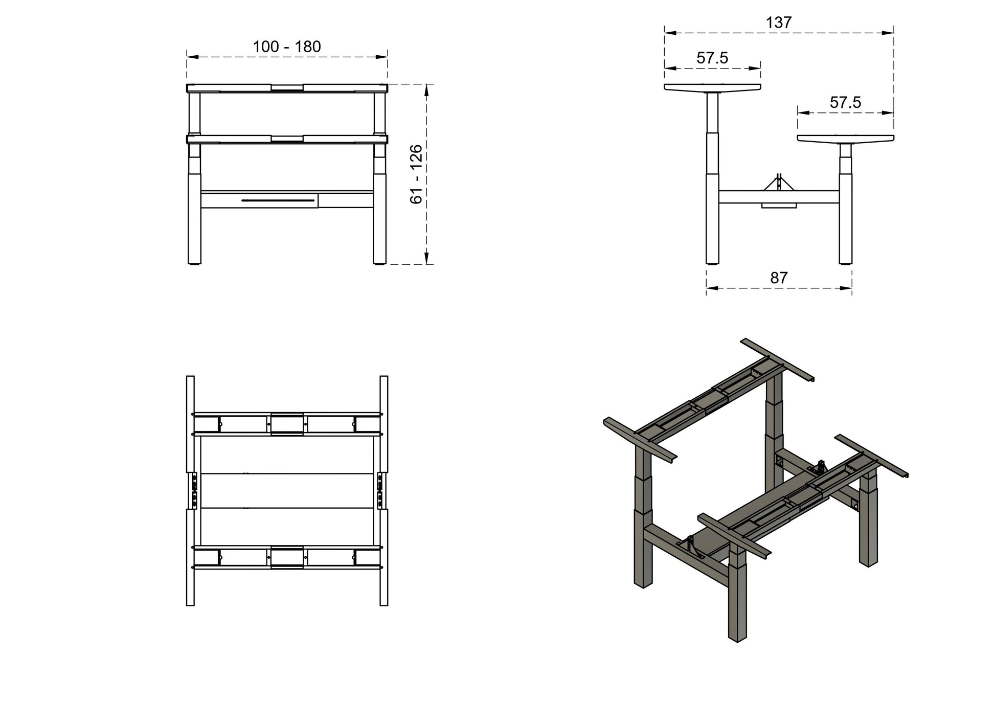 Galds Fino double 140/149,5 cm melns/antracīts - N1 Home