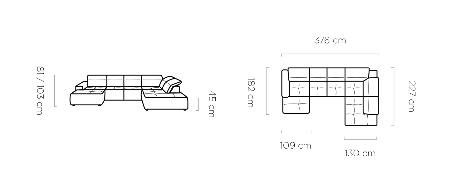 Dīvāns KOLO XL 376/227/182 cm - N1 Home