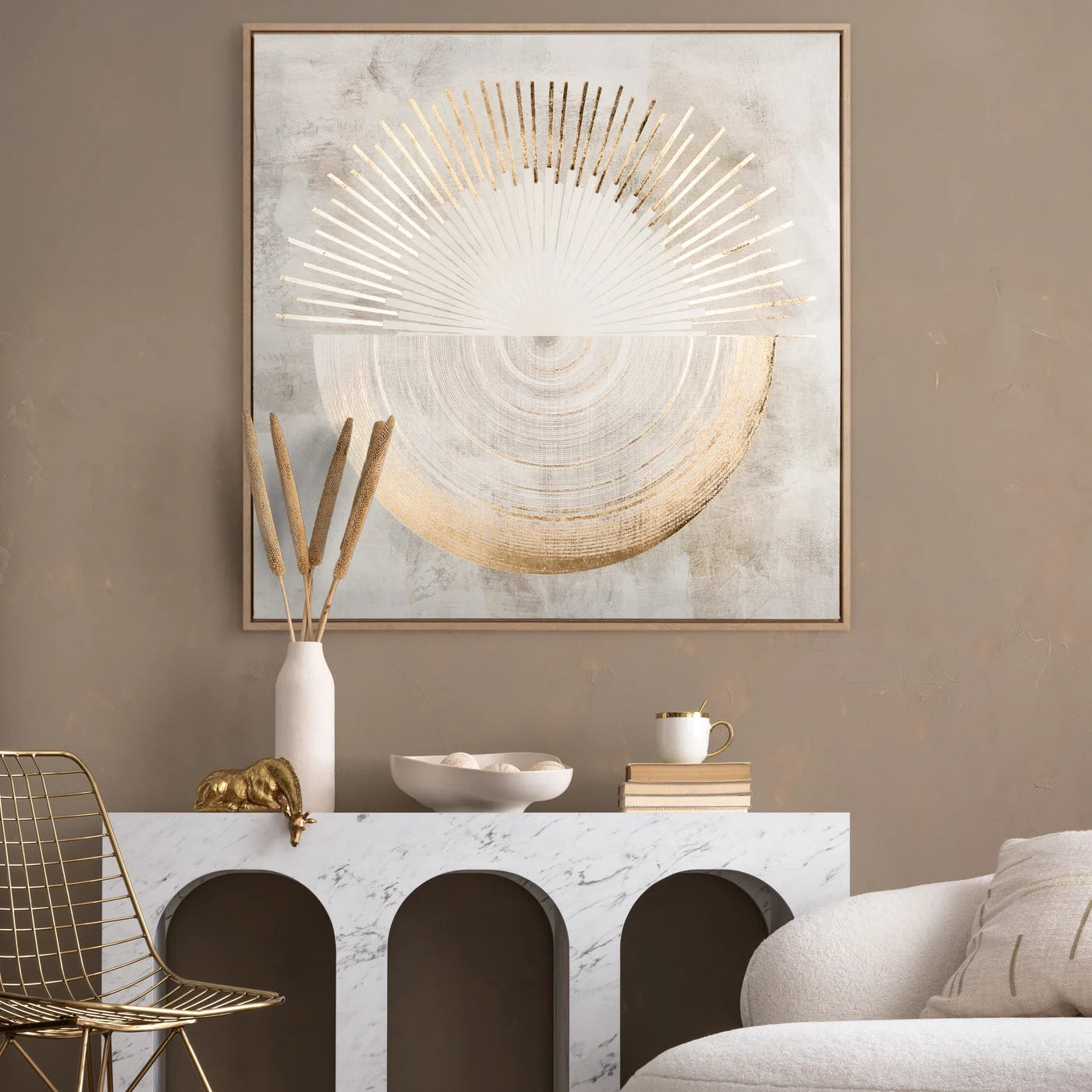 Glezna Saule 80/80 cm balts/zelts - N1 Home