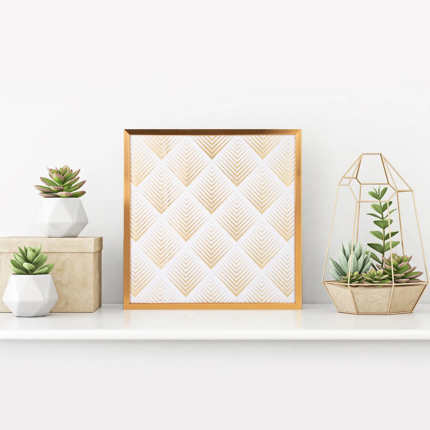 Glezna ar zelta ģeometrisku apdruku zelta rāmī Blan A 53/53 cm balts/zelts - N1 Home