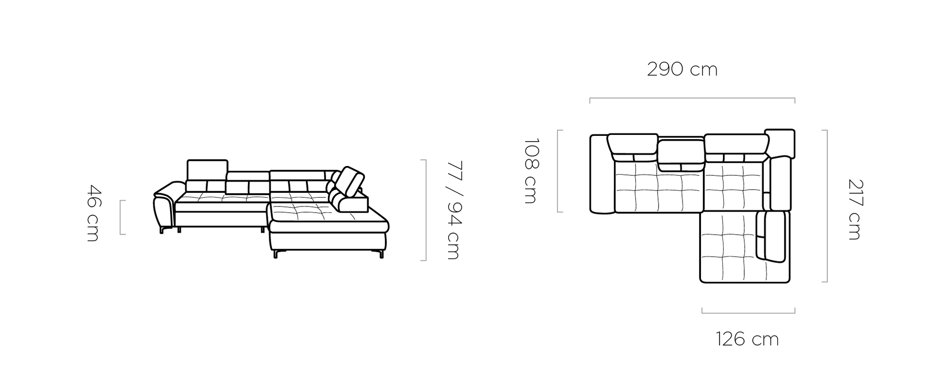 Dīvāns DENI 290/108/217 cm - N1 Home
