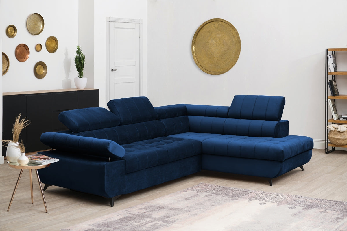Dīvāns SIDNEY labais stūris 268/76-97/201 cm zils - N1 Home