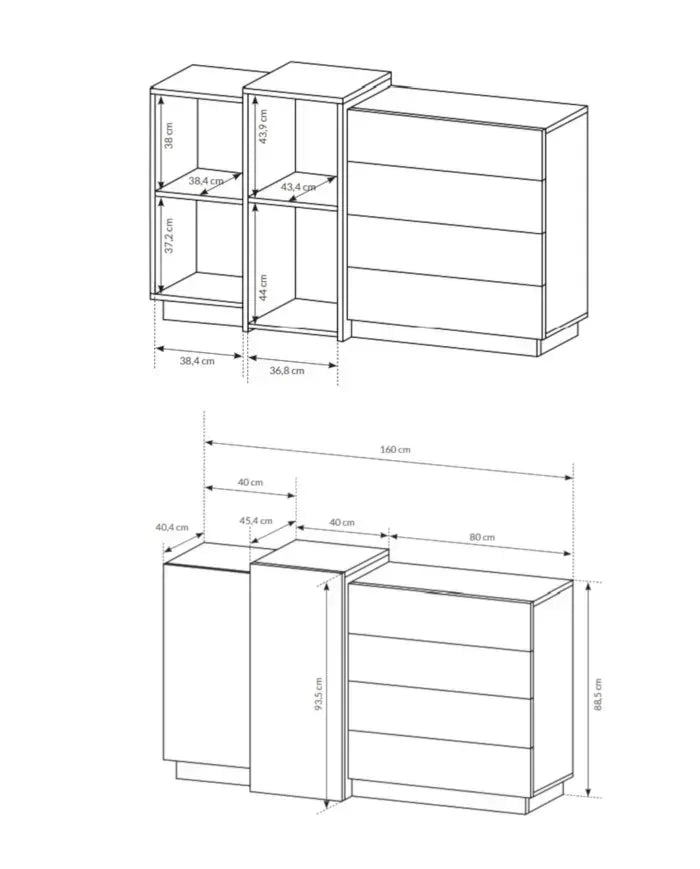 Kumode 3Dot 160/93,5/45 cm balts/ozols - N1 Home