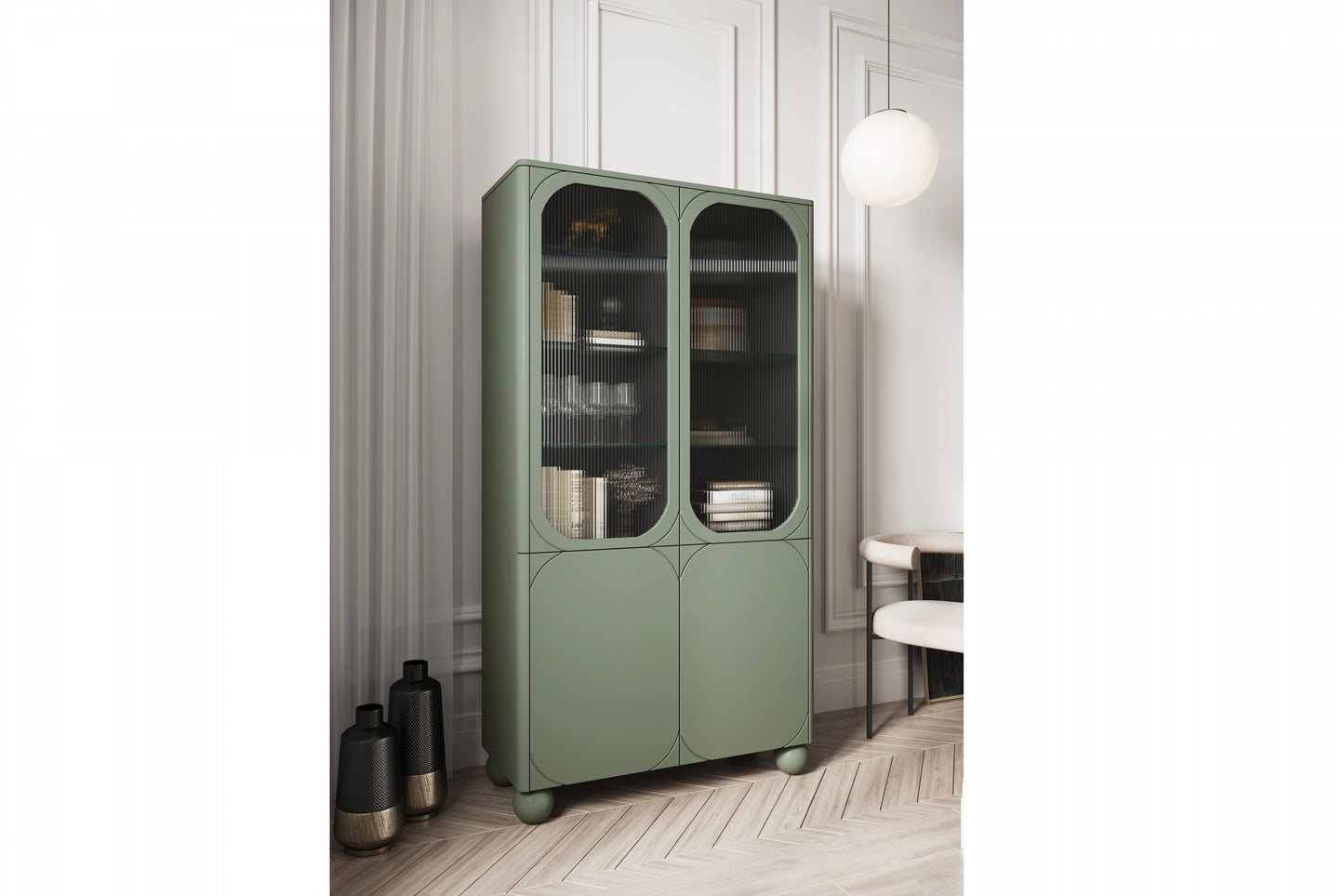 Vitrīnas skapis BARI II 100/192/45 olives - N1 Home