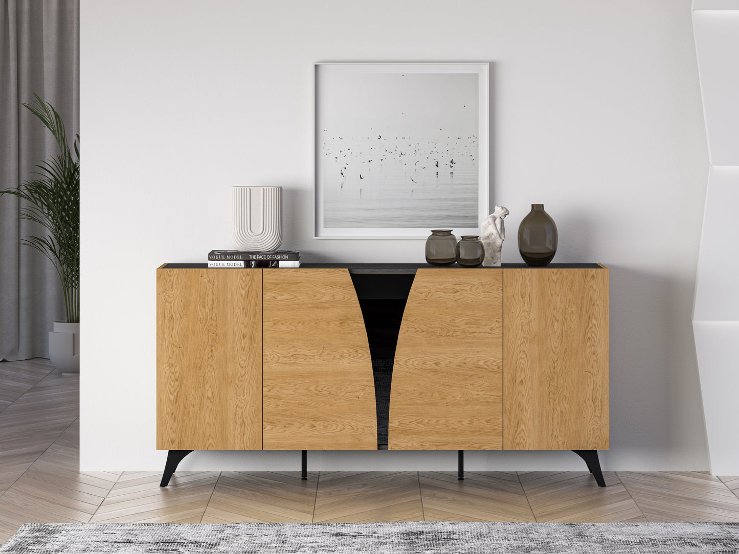 Kumode Toskana 169/82/38 cm ozols/melns - N1 Home