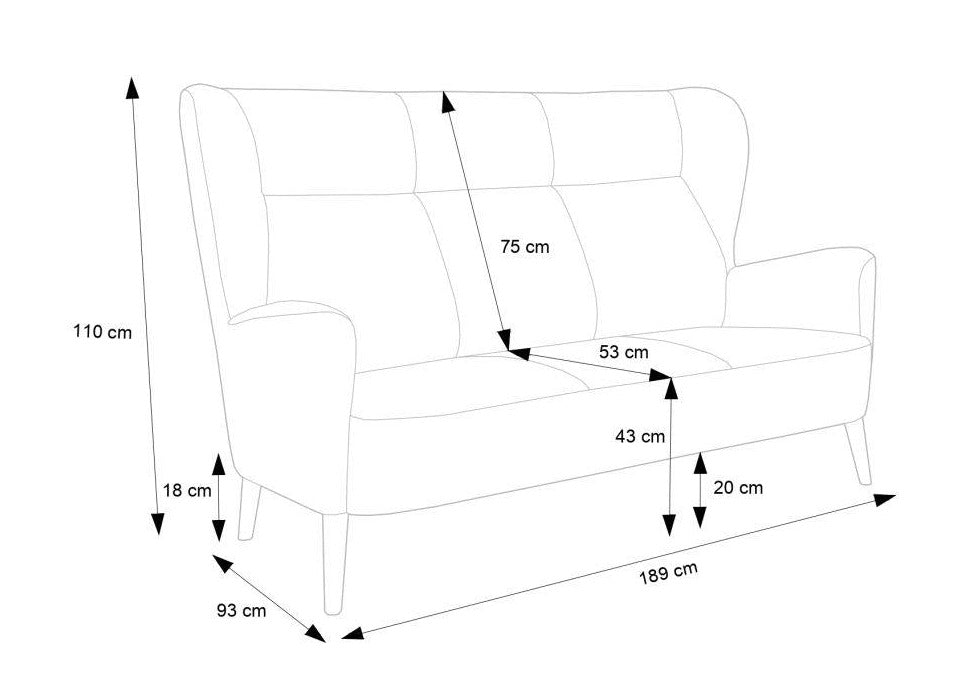 Dīvāns Paris 3 189/93/110 cm koka kājas - N1 Home