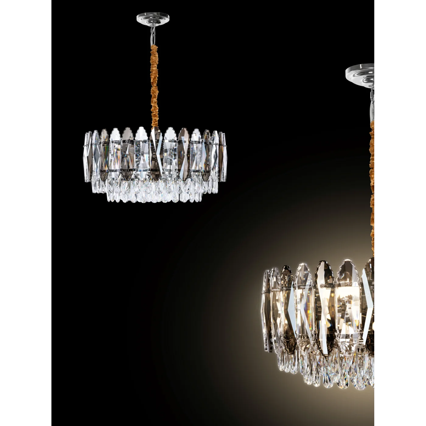 Lustra Nel ar piekārtiem kristāliem, regulējams augstums,60 x 150 cm, zelts - N1 Home