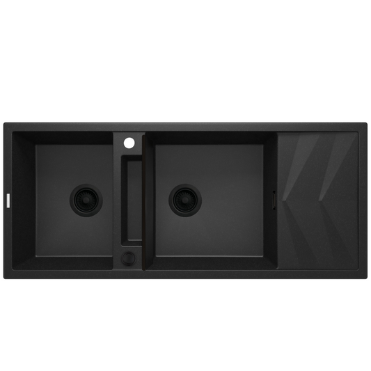 Magnētiskā 2 bļodiņu granīta izlietne ar notekcauruli Magnetic 1160 x 500 x 224 grafīta metālisks - N1 Home