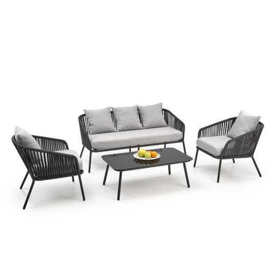 Dārza komlekts RAFFA dīvāns + krēsls 2x + galds, pelēks - N1 Home