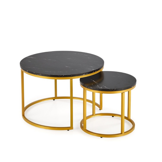 Kafijas galds Pao 60/40 un 38/34 cm melns marmors/zelts - N1 Home