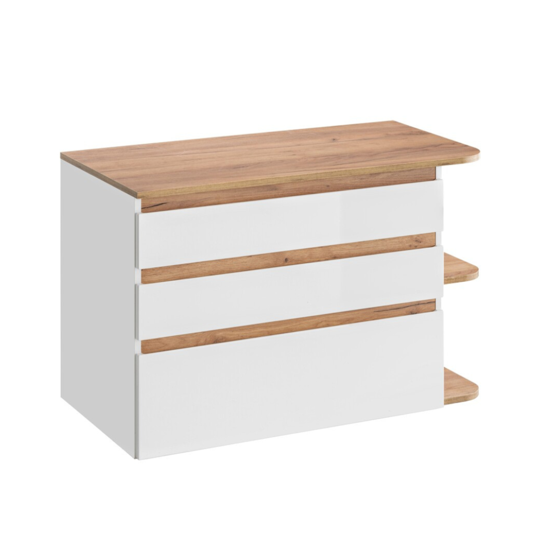 Vannas istabas izlietnes skapīs Plati 94/64/50 cm balts/zelts craft ozols - N1 Home