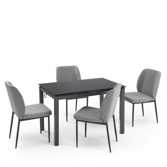 Komplekts galds un krēsli 110-170/70/76 cm; 44/58/89/47 cm melns/pelēks - N1 Home