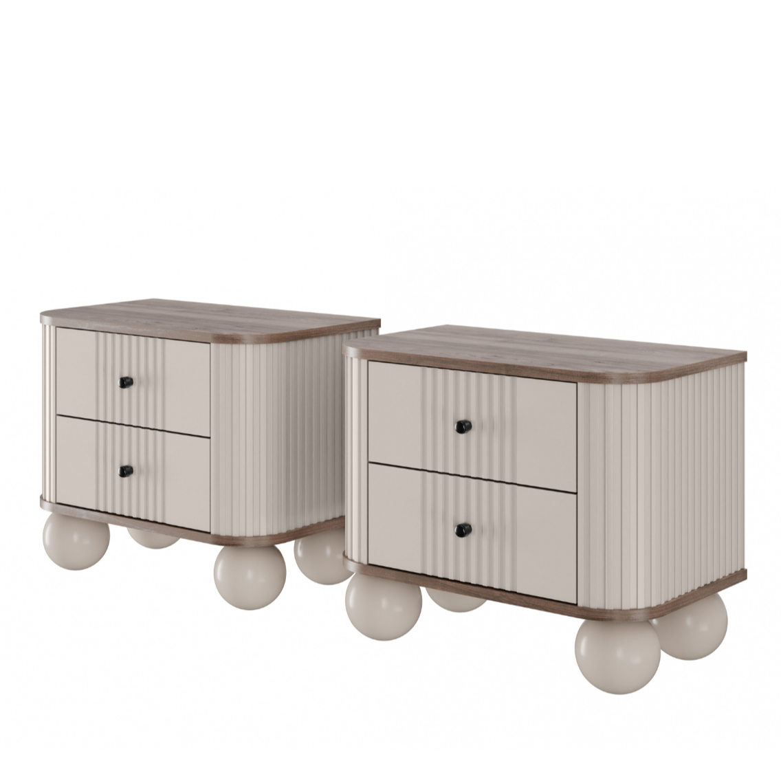 Naktsskapītis (2) Vespa 56/48/38 cm kašmirs/rieksts/melns - N1 Home