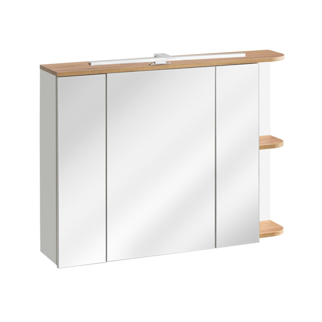 Vannas istabas skapīs ar spogulis Plati 94/72/20 cm balts/zelts craft ozols - N1 Home