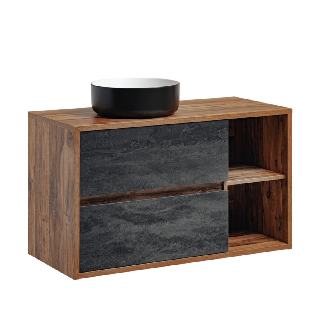 Vannas istabas mēbeļu komplekts Hamp A 100 cm Hantona ozols/tumšs betons - N1 Home